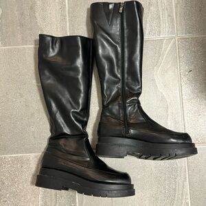 Princess Polly knee high black platform boots